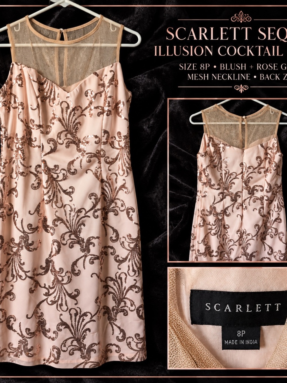 Scarlett Blush with Rose Gold Sequin Illusion Cocktail Dress